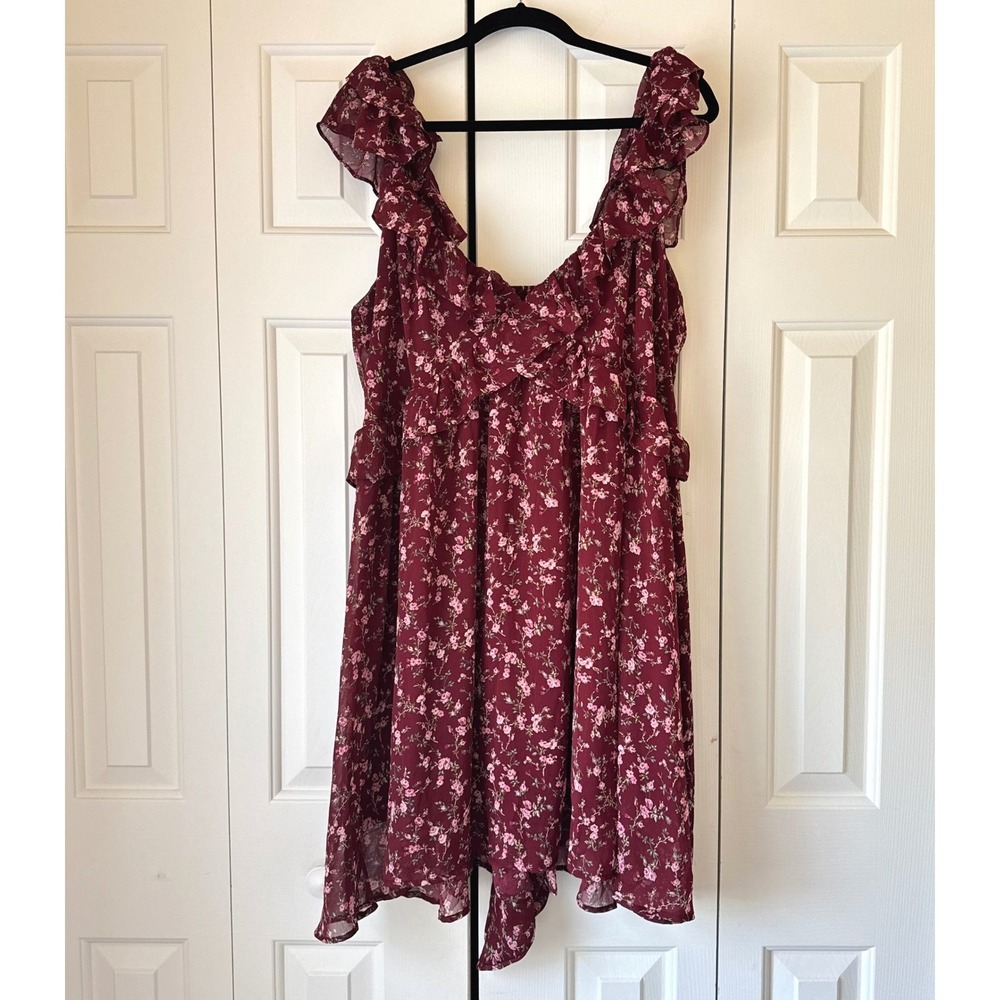 Altar'd State Ciel Burgundy Floral Ruffle Mini Dress Size B NWT